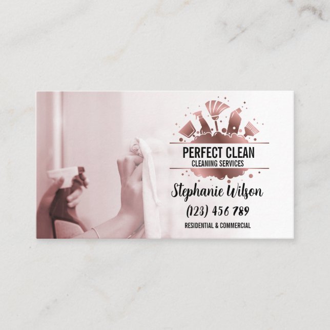 Modern Trendy House Cleaning Maid Janitorial Busin Business Card (Front)