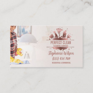 Modern Trendy House Cleaning Maid Janitorial Busin Business Card