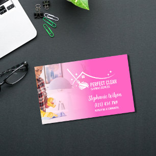 Modern Trendy House Cleaning Maid Janitorial Busin Business Card