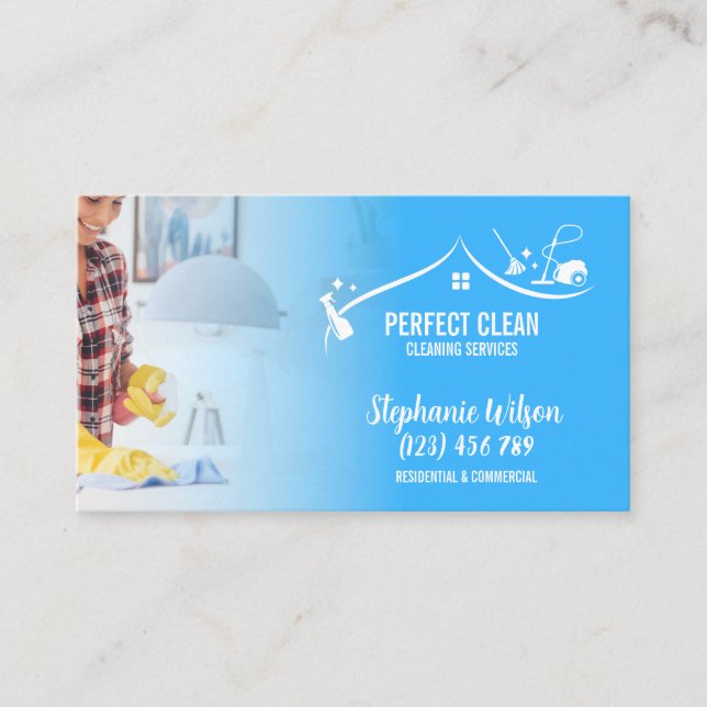 Modern Trendy House Cleaning Maid Janitorial Busin Business Card (Front)