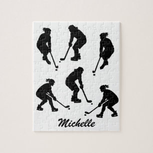 Modern Trendy ice hockey player Personalised Name Jigsaw Puzzle