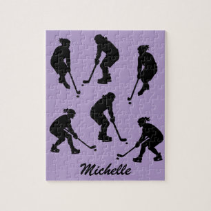 Modern Trendy ice hockey player Personalised Name  Jigsaw Puzzle