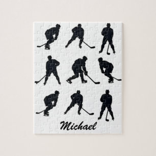 Modern Trendy ice hockey player Personalised Name Jigsaw Puzzle
