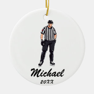 Modern Trendy Ice Hockey Referee Personalised  Ceramic Tree Decoration