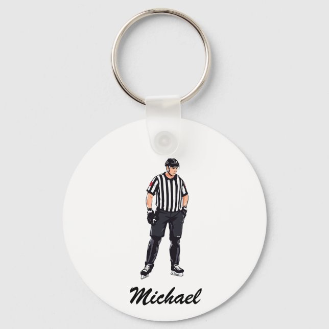 Modern Trendy Ice Hockey Referee Personalised      Key Ring (Front)