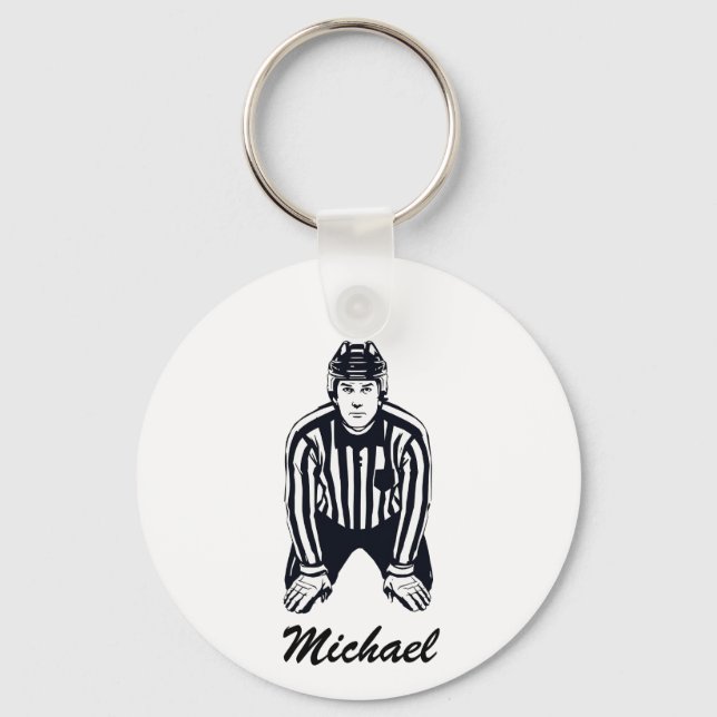 Modern Trendy Ice Hockey Referee Personalised      Key Ring (Front)