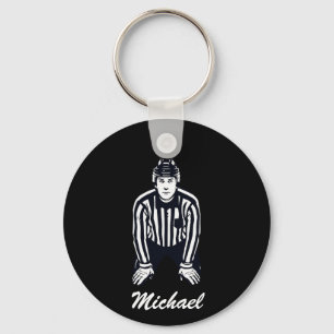 Modern Trendy Ice Hockey Referee Personalised Key Ring