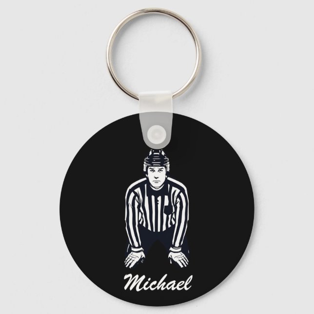 Modern Trendy Ice Hockey Referee Personalised      Key Ring (Front)