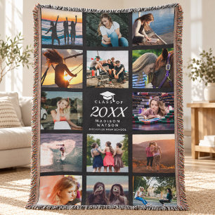 Modern Trendy Instagram Graduate Photo Collage Throw Blanket