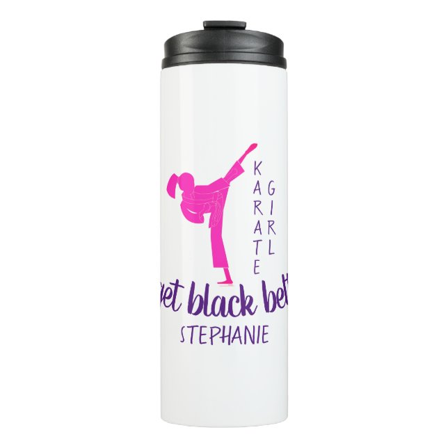 Modern Trendy Karate Silhouette Girly Pink Martial Thermal Tumbler (Front)