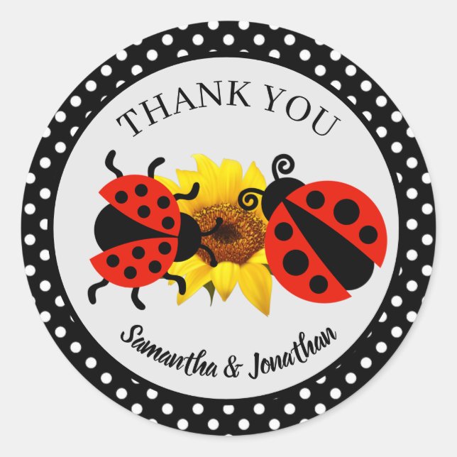 Modern Trendy Ladybug Thank You Classic Round Stic Classic Round Sticker (Front)