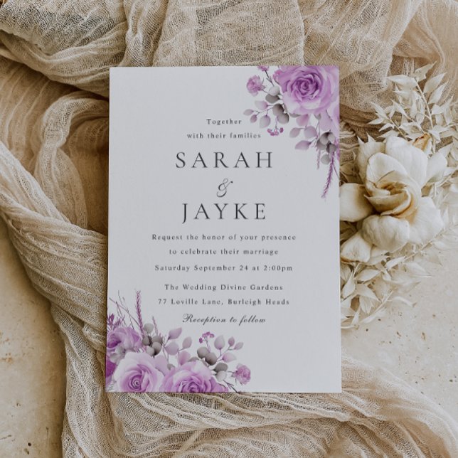 Modern Trendy Lavender Rose Boho Floral Wedding Invitation (Creator Uploaded)