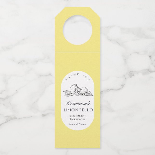 Modern Trendy Lemons Limoncello Wedding  Bottle Tag (Front)