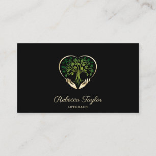 modern trendy life coach tree of life hands heart  business card