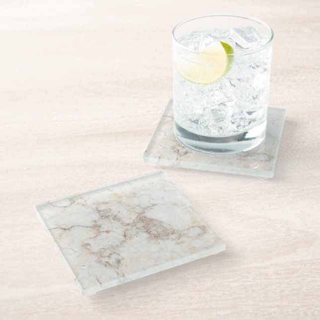 Modern Trendy Light Brown Marble Glass Coaster (Angled)