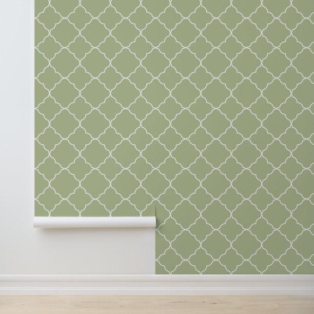 Modern Trendy Light Green Quatrefoil Wallpaper (Application)
