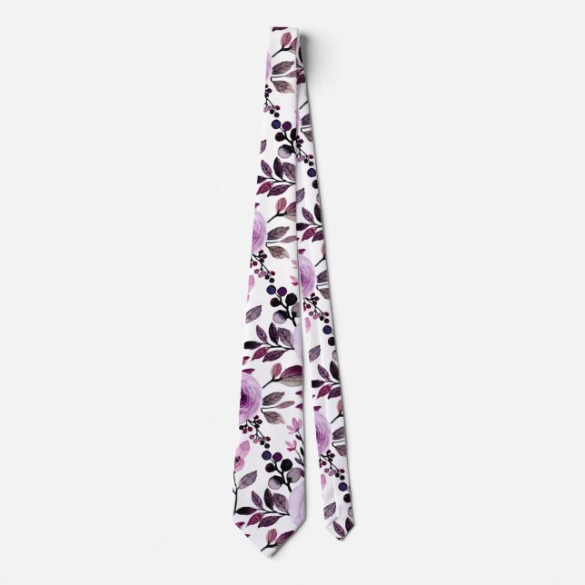 Modern Trendy Lilac Modern Pretty Floral Pattern Tie (Front)