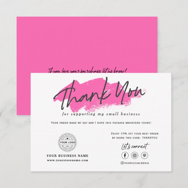 Modern trendy logo branding small business thank y thank you card (Front/Back)