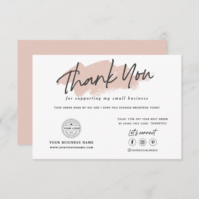 Modern trendy logo branding small business thank you card (Front/Back)