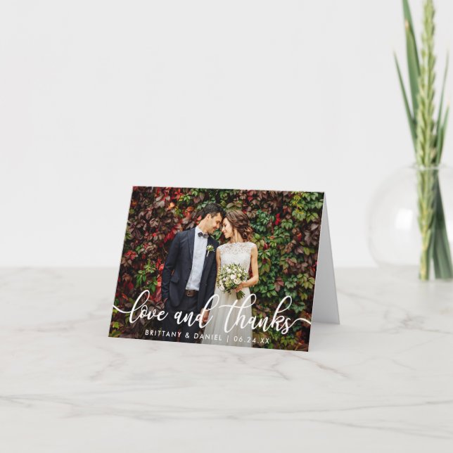 Modern Trendy Love and Thanks | Wedding Note Thank You Card (Front)