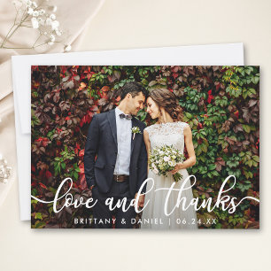Modern Trendy Love and Thanks Wedding Photo Card