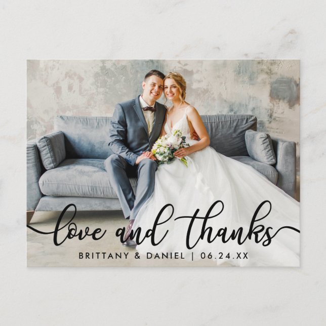 Modern Trendy Love Thanks Wedding Photo Postcard (Front)