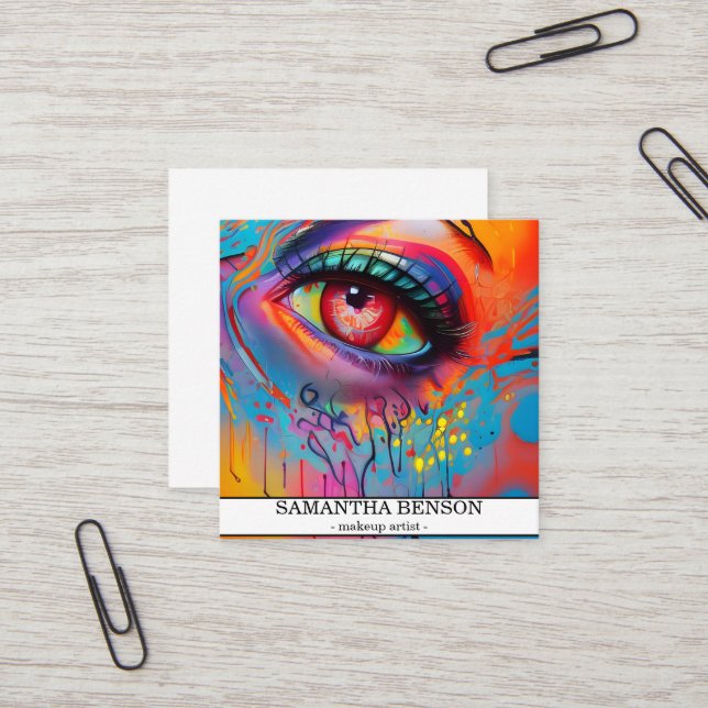 Modern Trendy Makeup Artist Square Business Card (Front/Back In Situ)