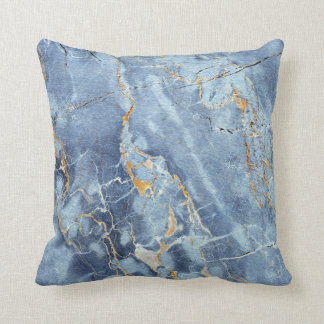 Modern Trendy Marble Pattern in Blue Gold Grey Cushion