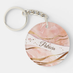 Modern Trendy Marble Rose Gold Key Ring