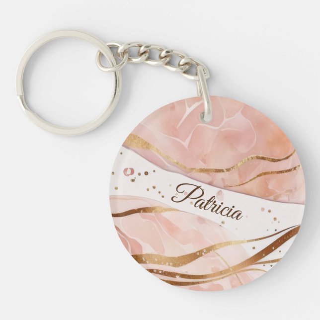 Modern Trendy Marble Rose Gold Key Ring (Front)