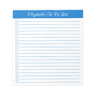 Modern Trendy Medium Blue One Column Checklist Notepad