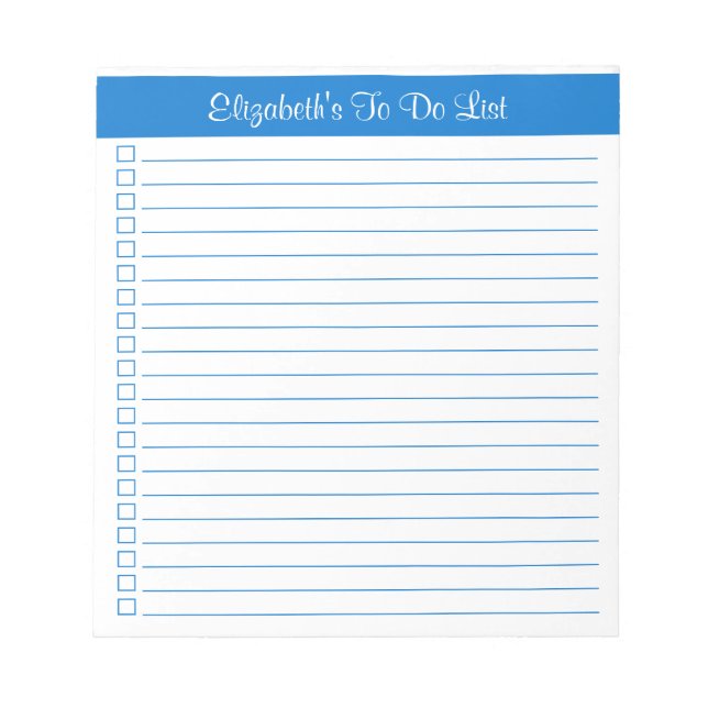Modern Trendy Medium Blue One Column Checklist Notepad (Front)