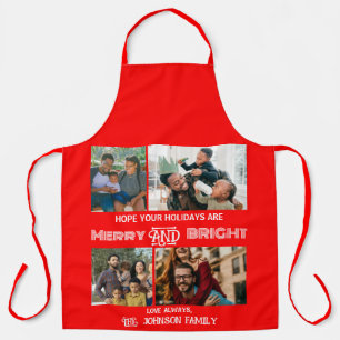 Modern trendy Merry and Bright Family Photo Apron