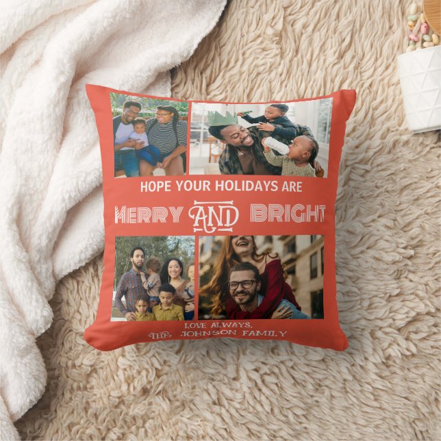 Modern trendy Merry and Bright Family Photo Cushion (Blanket)