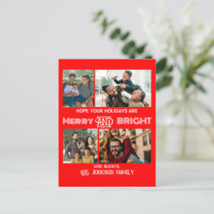 Modern trendy Merry and Bright Family Photo Holiday Postcard