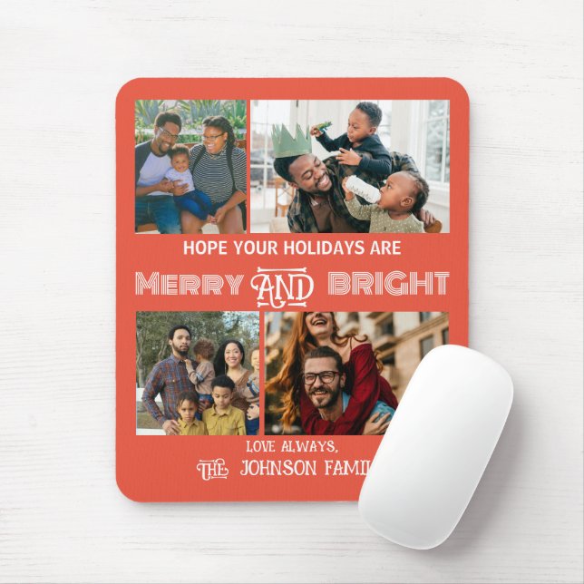 Modern trendy Merry and Bright Family Photo Mouse Mat (With Mouse)