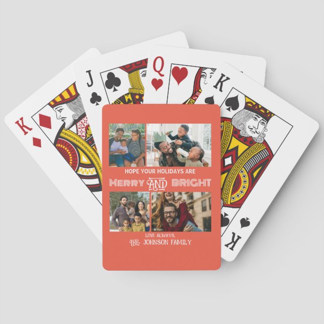 Modern trendy Merry and Bright Family Photo Playing Cards (Back)