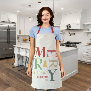 Modern Trendy Merry And Bright Minimalist Colourfu Apron
