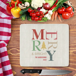 Modern Trendy Merry And Bright Minimalist Colourfu Cutting Board