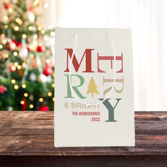 Modern Trendy Merry And Bright Minimalist Colourfu Medium Gift Bag (Creator Uploaded)