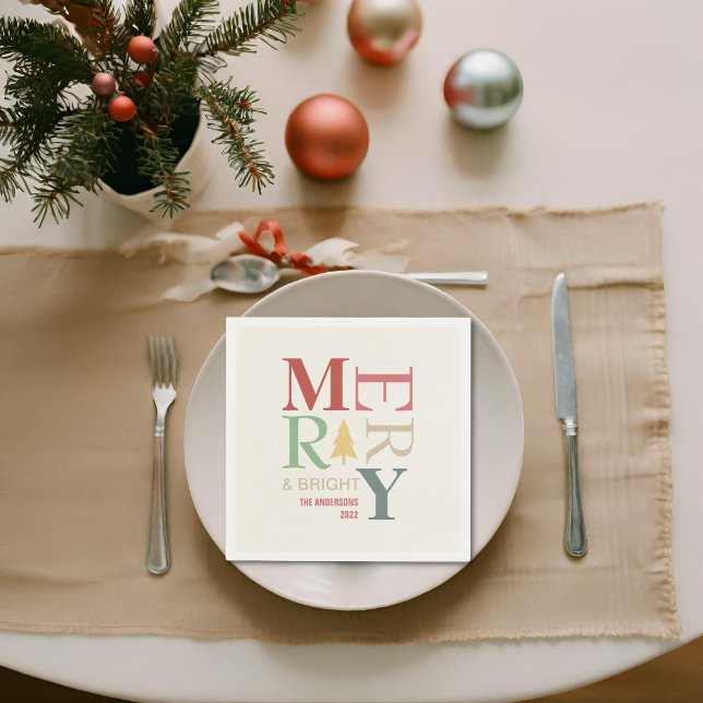 Modern Trendy Merry And Bright Minimalist Colourfu Napkin (Creator Uploaded)