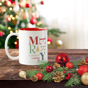 Modern Trendy Merry And Bright Minimalist Colourfu Two-Tone Coffee Mug