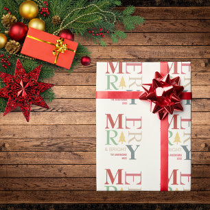 Modern Trendy Merry And Bright Minimalist Colourfu Wrapping Paper