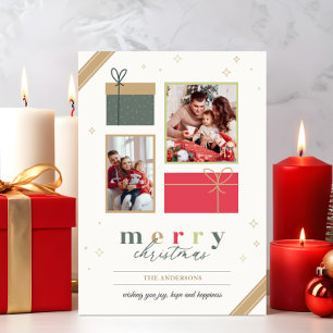 Modern Trendy Merry christmas 2 photos  Holiday Card