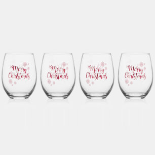 Modern Trendy Merry Christmas Minimalist Stemless Wine Glass