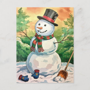 Modern Trendy Merry Christmas Snowman Holiday Postcard
