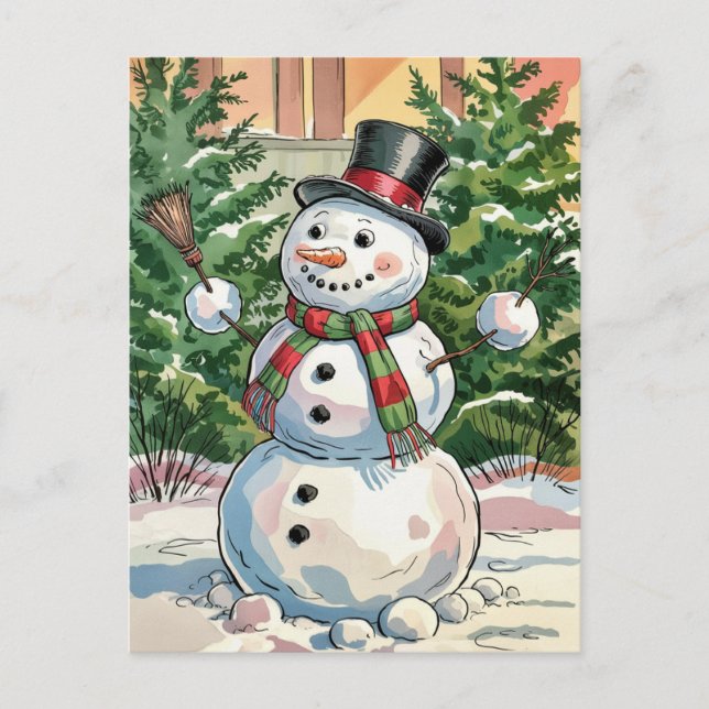 Modern Trendy Merry Christmas Snowman Holiday Postcard (Front)