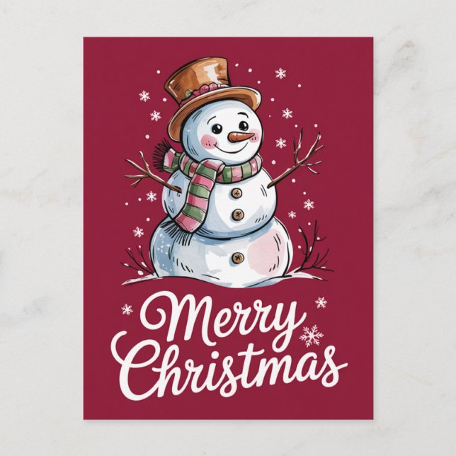 Modern Trendy Merry Christmas Snowman Holiday Postcard (Front)