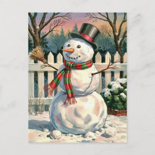Modern Trendy Merry Christmas Snowman Holiday Postcard