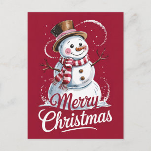 Modern Trendy Merry Christmas Snowman Holiday Postcard